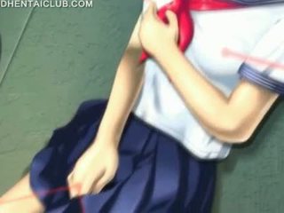 Hentai cutie in school- uniform masturberen poesje