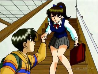 Hentai skolejente rubbing henne bald quim i den