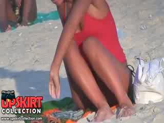 Guy spied the Pretty well shaped body of long legged bimbo in the hot micro bikini