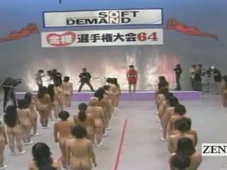 Subtitled Big Nudist Group Of Japanese Women Stretching