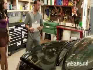 Kelly Divine is throatfucked and anal reamed by a mechanic