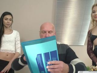 Old manager at the office fucks his two beautiful assistants tight pussy Porn Videos