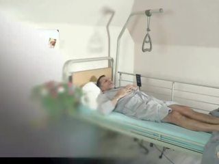 Teen Nurses Fuck Old Grandpa in a Fake Hospital Bed and Give Sloppy Blowjob
