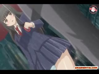 Jaapani anime koolitüdruk gets squeezing tema tissid ja finger