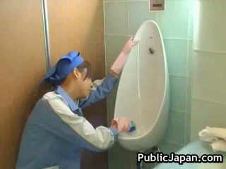 Jap toilet attendant public blowjob