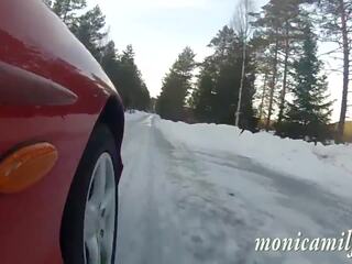 MonicaMilf s car breaksown in the Norwegian winter